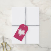 Onze 8-bit Hearts in Raspberry Gift Label Cadeaulabel (Met Touw)