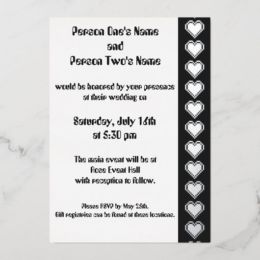 Onze 8-bits harten in Black Folie Invitation Uitnodiging (Voorkant)
