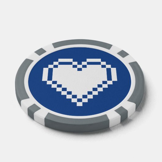 Onze 8-bits harten in blauw poker chips (Enkel)