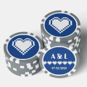 Onze 8-bits harten in blauw poker chips (Opstapeling)