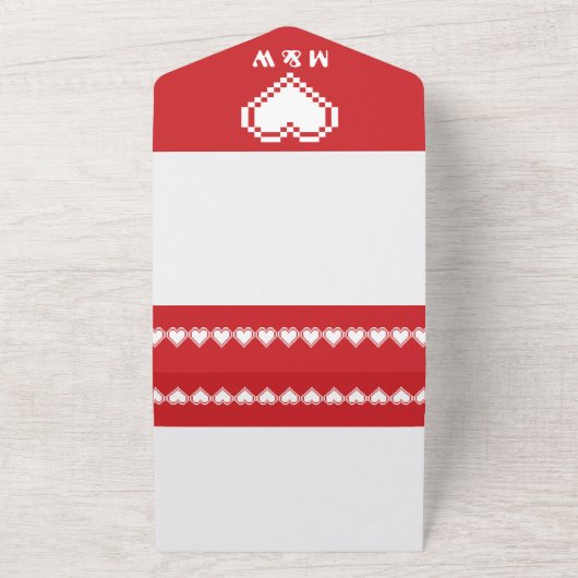 Onze 8-bits harten in Cherry All In One Uitnodiging (Buitenkant)