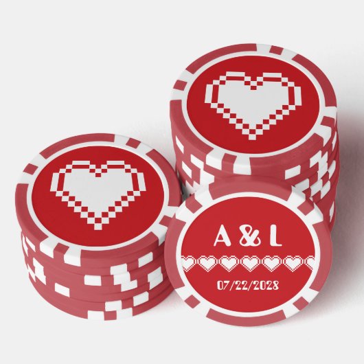 Onze 8-bits harten in Cherry Poker Chips (Opstapeling)
