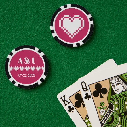 Onze 8-bits harten in frambozen poker chips (Pokertafel (Dubbel))