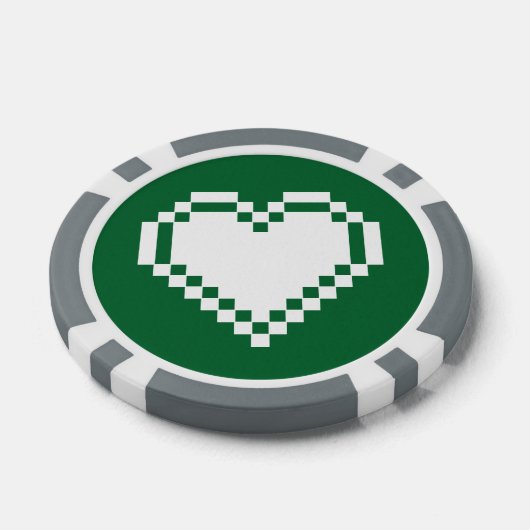 Onze 8-bits harten in het groen poker chips (Enkel)