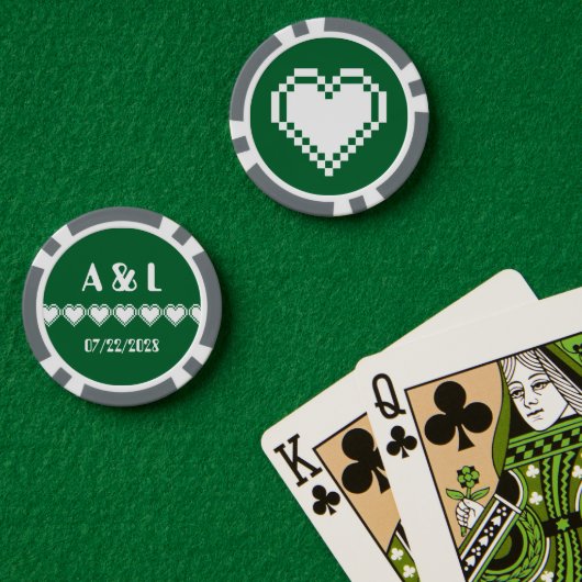 Onze 8-bits harten in het groen poker chips (Pokertafel (Dubbel))