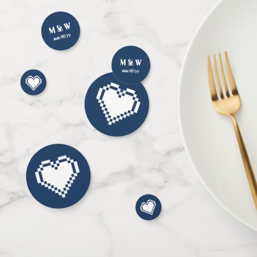 Onze 8-bits harten in Navy Table Confetti (Groep)