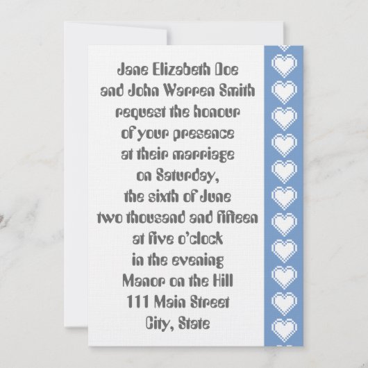 Onze 8-bits harten in Periwinkle Wedding Invitatio Kaart (Voorkant)