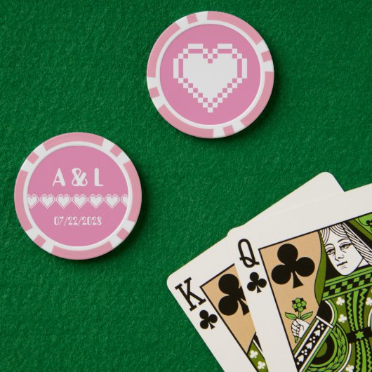 Onze 8-bits harten in Petal Pink Poker Chips (Pokertafel (Dubbel))