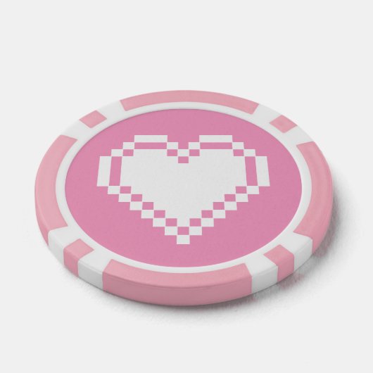Onze 8-bits harten in Petal Pink Poker Chips (Enkel)