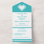 Onze 8-bits harten in Turquoise All In One Uitnodiging (Binnen)
