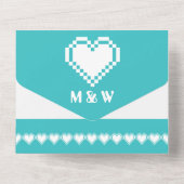 Onze 8-bits harten in Turquoise All In One Uitnodiging (Achterkant)