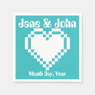 Onze 8-bits harten in Turquoise Napkins Servetten
