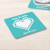 Onze 8-bits harten in Turquoise Paper-Onderzetter Kartonnen Onderzetters (Schuin)