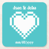 Onze 8-bits harten in Turquoise Paper-Onderzetter Kartonnen Onderzetters (Voorkant)