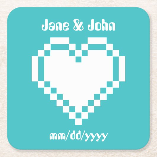 Onze 8-bits harten in Turquoise Paper-Onderzetter Kartonnen Onderzetters (Voorkant)