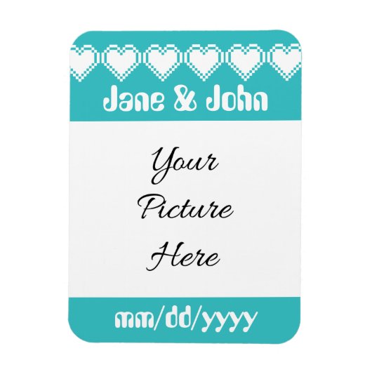 Onze 8-bits harten in Turquoise Save-the-Date Magn Magneet (Verticaal)