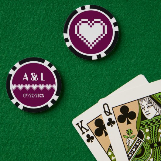Onze 8-bits harten in wijn poker chips (Pokertafel (Dubbel))