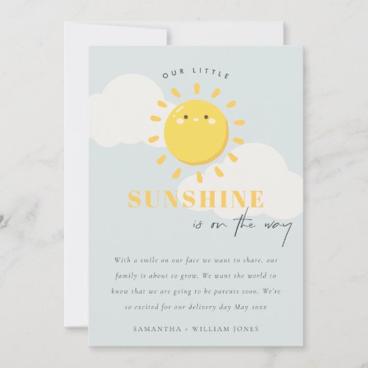 Onze aankondiging van de kleine zonnige blauwe jon (Voorkant)