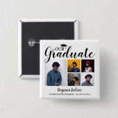 Onze Afgestudeerde | 5 Foto Afstuderen Vierkante Button 5,1 Cm (Voorkant /achterkant)
