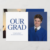 ONZE AFSTUDEERDER Blauw Wit 2 foto Afstuderen Kaart (Voorkant / Achterkant)