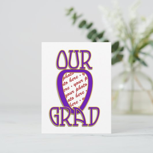 ONZE AFSTUDEERDER Paarse & Gouden School Kleuren L Briefkaart (Staand voorkant)