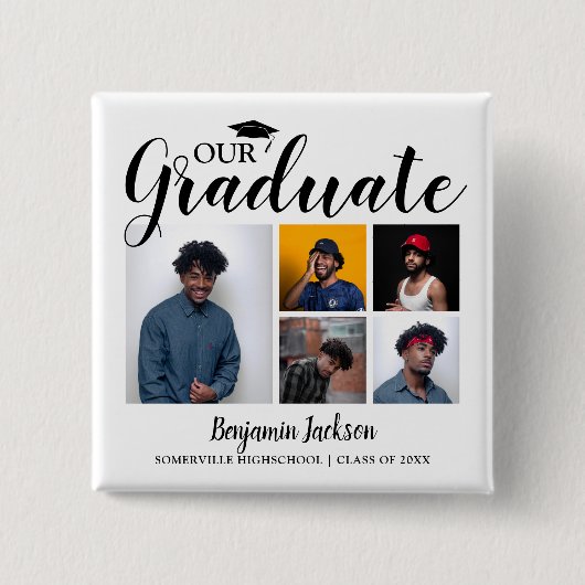 Onze Afstuderen | 5 Foto Afstuderen Vierkante Button 5,1 Cm (Voorkant)