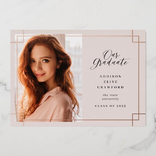 Onze Afstuderen | Folie Afstuderen Foto aankondigi Folie Uitnodiging (Voorkant)