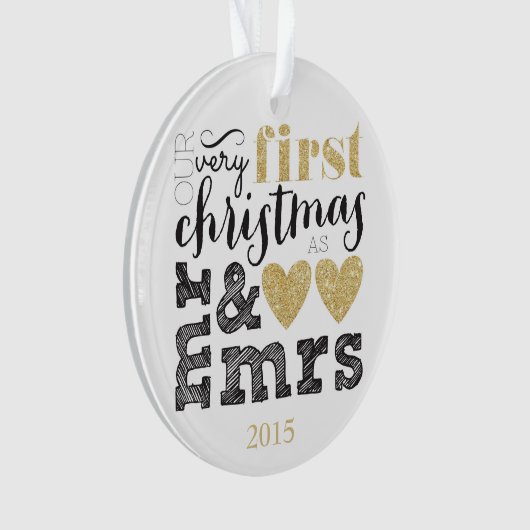 Onze allereerste kerst als Mr & Mrs Gold Ornament (voorkant)