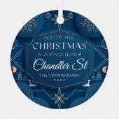 Onze allereerste kerst in onze nieuwe thuismoderne metalen ornament (Voorkant)