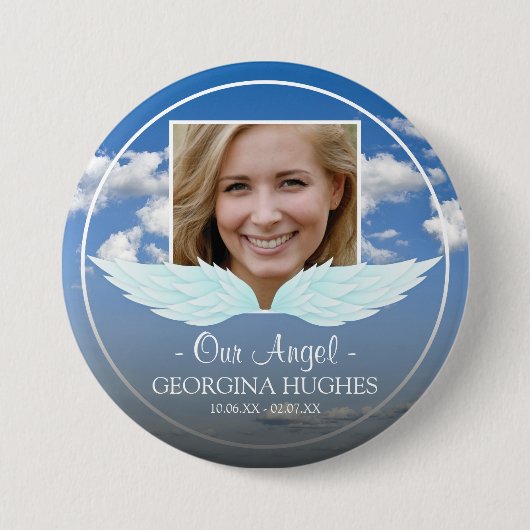 Onze Angel Custom Photo Funeral Ronde Button 7,6 Cm (Voorkant)