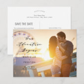 Onze Avontuur BEWERKBARE KLEUR Save the Date Briefkaart (Voorkant / Achterkant)