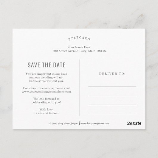 Onze Avontuur BEWERKBARE KLEUR Save the Date Briefkaart (Achterkant)