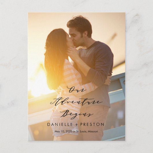 Onze Avontuur BEWERKBARE KLEUR Save the Date Briefkaart (Voorkant)