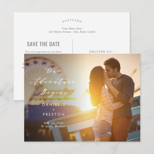 Onze Avontuur BEWERKBARE KLEUR Save the Date Briefkaart (Voorkant / Achterkant)