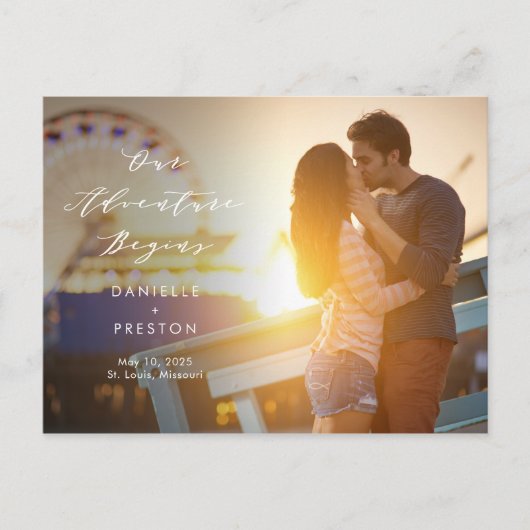 Onze Avontuur BEWERKBARE KLEUR Save the Date Briefkaart (Voorkant)