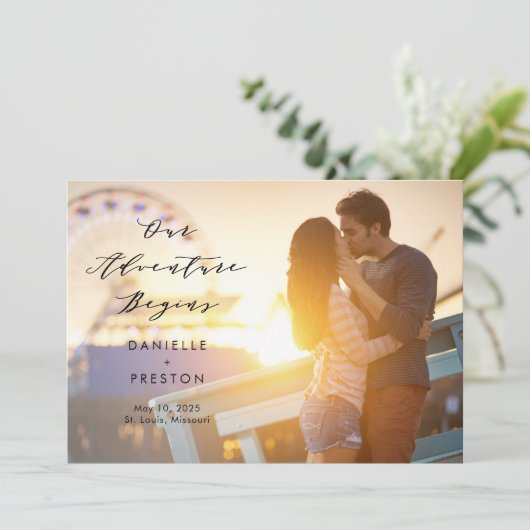 Onze Avontuur Bewerkbare Kleur Sla de datum Kaart (Staand voorkant)