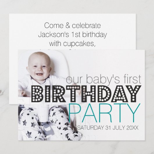 Onze Baby Blauwgroen uitnodiging voor geboorte (Voorkant / Achterkant)