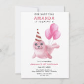 Onze Baby Seal 1e Verjaardag Roze Meisje Partij Kaart (Voorkant)