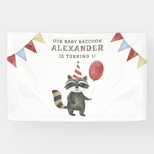 Onze baby wasbeer 1e verjaardag spandoek (Horizontaal)