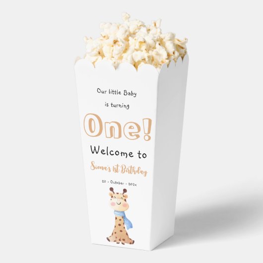 Onze Baby wordt een Schattigee Giraffe 1e verjaard Bedankdoosjes (Popped)