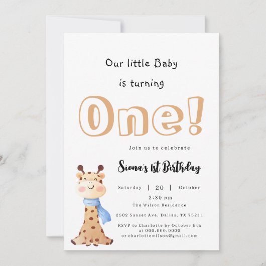 Onze Baby wordt een Schattigee Giraffe 1e verjaard Kaart (Voorkant)