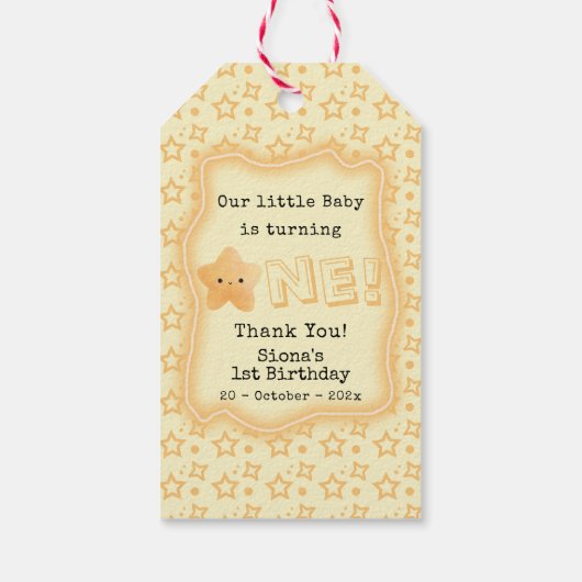 Onze Baby wordt een Schattigee ster 1e verjaardag Cadeaulabel (Achterkant)