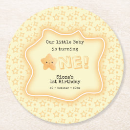 Onze Baby wordt een Schattigee ster 1e verjaardag Ronde Kartonnen Onderzetter