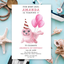 Onze Babyzeehond 1e Verjaardag Roze Meisje Feestje