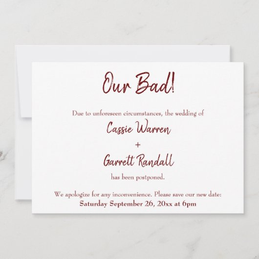 Onze Bad Bourgogne heeft de huwelijksaankondiging  Kaart (Voorkant)