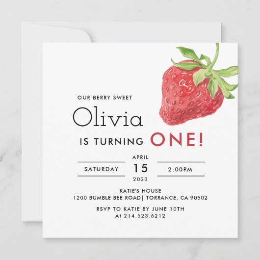 Onze Berry Sweet Strawberry 1st Birthday Square Kaart (Voorkant)