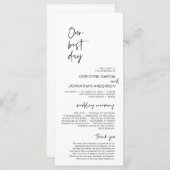 Onze beste dag, modern minimalistisch huwelijkspro programmakaart (Voorkant / Achterkant)