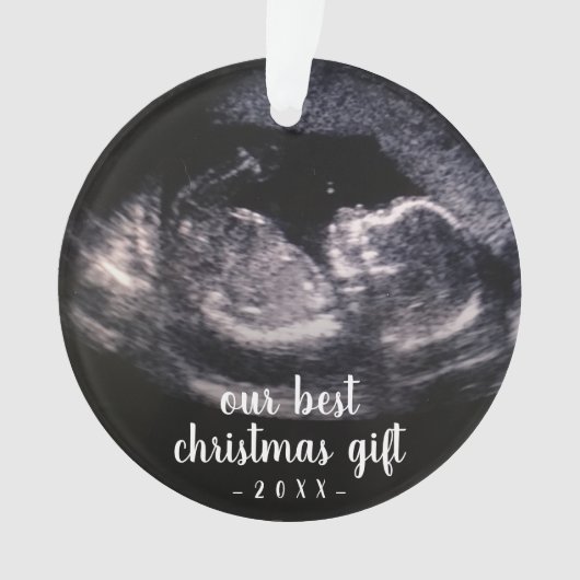 Onze beste kerstcadeaukaartje blauw Ultrasound fot Ornament (voorkant)