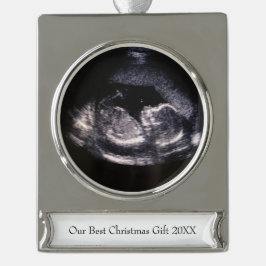 Onze beste kerstcadeaukaartje Ultrasound foto Verzilverd Banner Ornament
