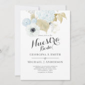 Onze Blauwe Witte Bloemige Spaanse Bruiloft Kaart (Voorkant)